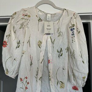 H&M Linen Blend Floral Blouse